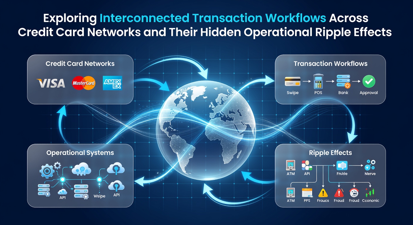 Diagram showing credit card transaction flows between networks, banks, and merchants with arrows indicating authorization and settlement paths