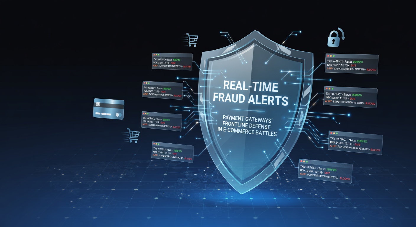 Digital dashboard displaying real-time fraud alerts with graphs and notifications highlighting suspicious transactions in an e-commerce payment gateway interface