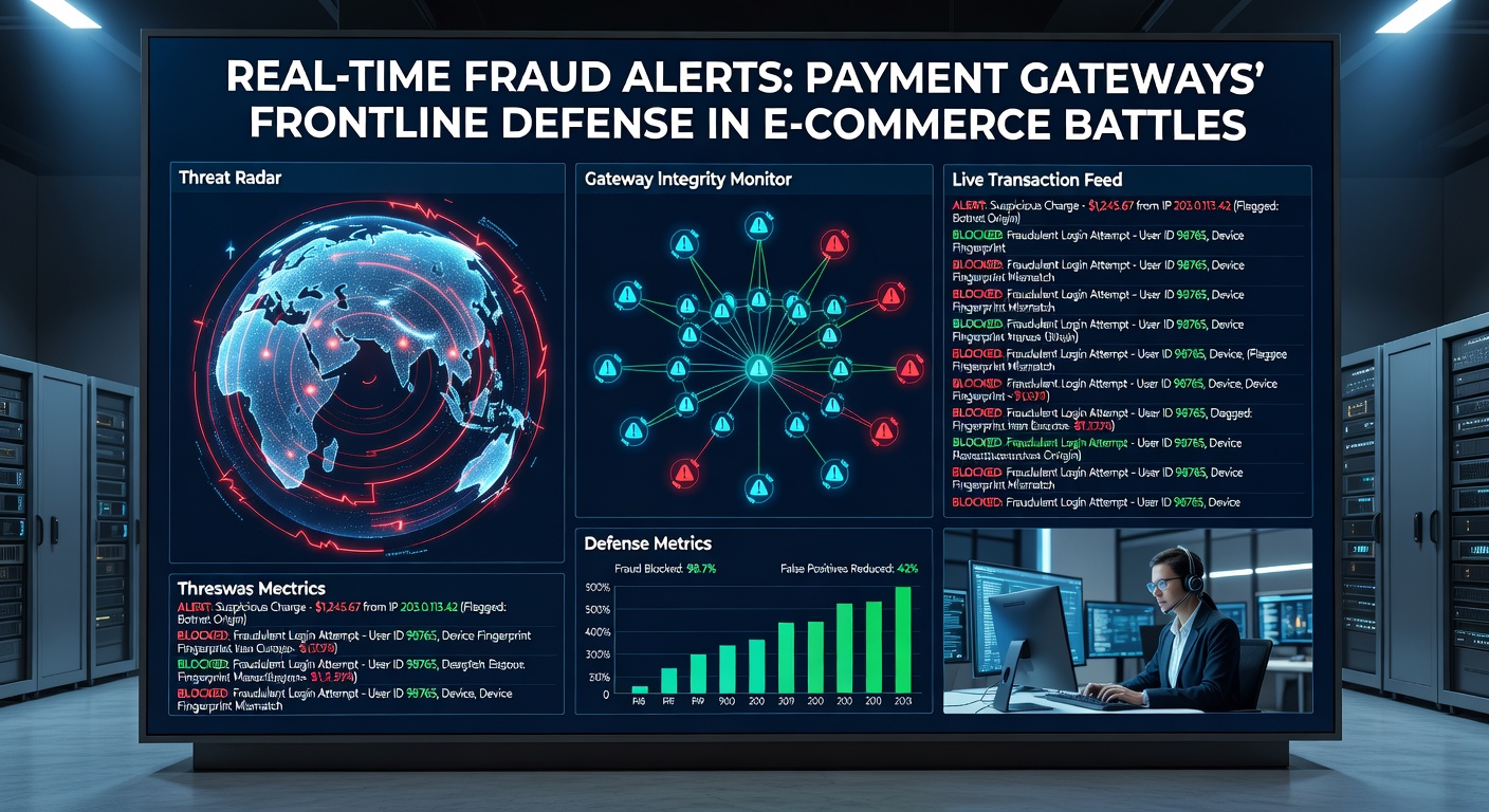 Close-up of a payment gateway fraud detection interface showing alert pop-ups, risk scores, and transaction timelines during a live e-commerce session
